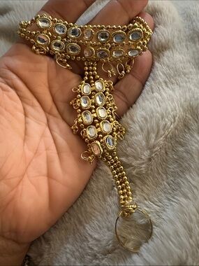 Gold Kundan Hand Harness Bracelet - Women Jewelry